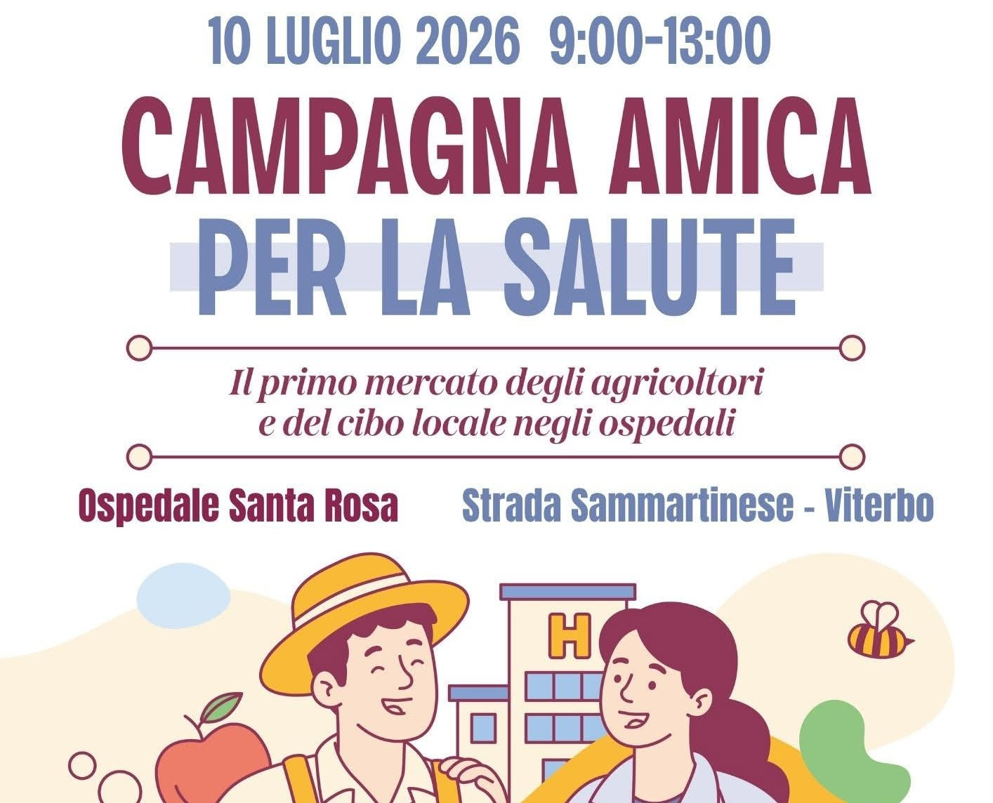 Coldiretti Viterbo: un patto per la salute dei cittadini, mercati contadini in 70 ospedali. A Viterbo l’iniziativa all’ospedale Santa Rosa