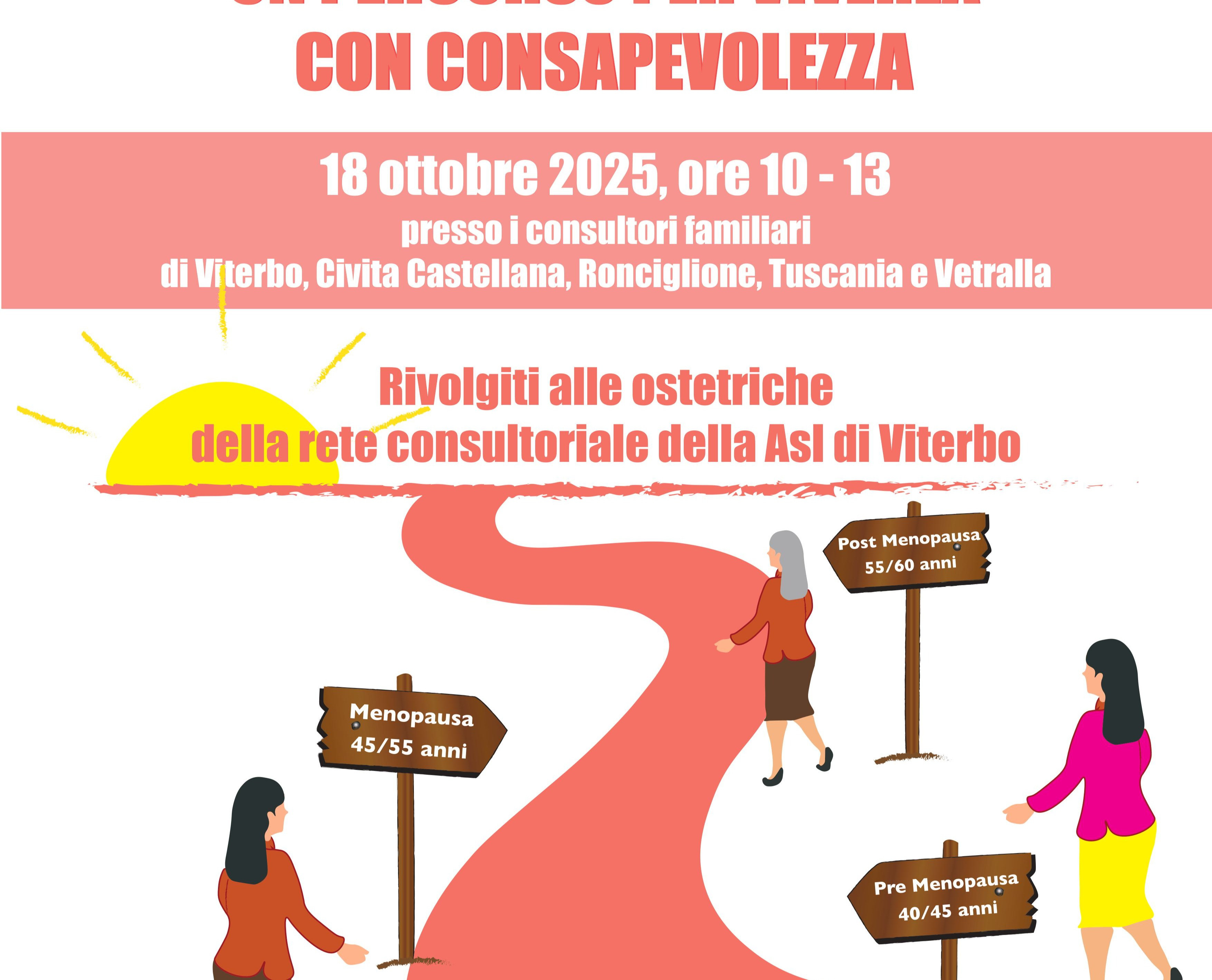 Giornata mondiale della menopausa: sabato 18 ottobre incontri informativi presso i consultori familiari di Viterbo, Civita Castellana, Ronciglione, Tu